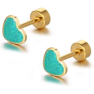 image18g Titanium Heart Love Earrings for Women Girls Stainless Steel Hypoallergenic Cute Tiny Sequins Stud Cartilage Tragus Screw Back Post Piercing Sensitive EarGreen
