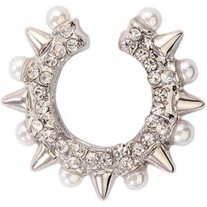 imageCZ Pearl Spike Cuff Cartilage Conch Hoop Earrings for Women Girls Hypoallergenic Non Piercing Ear Cone Wrap Huggie Hoops Fashion Retro Punk Y2K Jewelry