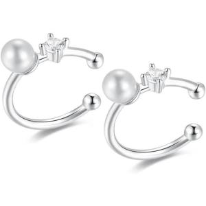 imageCute CZ Shell Pearl Cuff Clip on Earrings for Women S925 Sterling Silver Huggie Small Hoop Cartilage Bead Wrap NonPierced Ear Dainty Hypoallergenic Lovely Jewelry Gifts for Daughter Niece