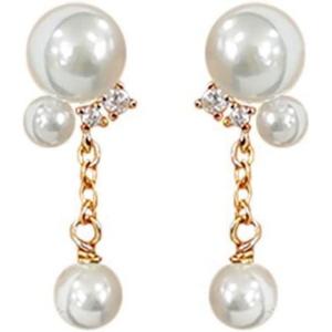 imageDainty Pearl Balls Chain Dangle Stud Earrings for Women Girls S925 Sterling Silver 14K Gold Plated Cubic Zirconia Imitation Pearls Tassel Drop Hypoallergenic Cute Jewelry Gifts for Mom Sister Aunt