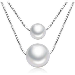 imageDouble Layered Pearl Choker Necklace for Women Girls Copper Tiny 2 Pearls 810mm Ball Bead Pendant Multilayer Tiered Box Chain Collar Necklace Dainty Wedding Jewelry 18quot