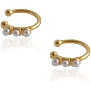 imageFaux Pearl Crown Cuffs Clip on Earrings for Women 925 Sterling Silver Charm Hoop Cartilage Crawler Climber Cute Bead Wrap Hypoallergenic Jewelry Gift