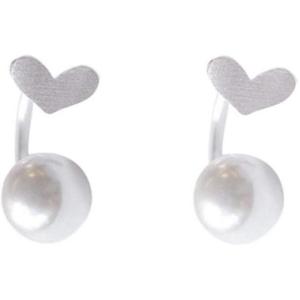 imageLove Heart Half Huggie Hoop Ear Jacket Cuff Stud Earrings for Women Girls 925 Sterling Silver Fashion Cartilage Faux Pearl Drop Dangling Curved Studs Nickel Free Wedding Brithday Christmas Gifts