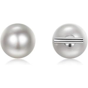 imageMini Bar Pearl Ball Stud Earrings for Women 925 Sterling Silver Dainty Tiny Small White Imitation 9mm Pearls Double Sided Front Back Cuff Cartilage Jacket Hypoallergenic Piercing Jewelry