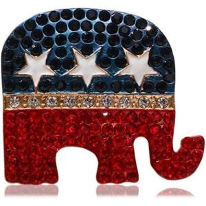 imageRhinestone Elephant USA Flag Brooch Pin for Women Men GoldTone Fashion Blue Red Star American Republican Party Medal Brooches Dress Accessories Independence Presidential Election Day