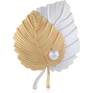 imageVintage Leaf Brooch Lapel Pin for Women Girls Men Alloy Fashion Retro Pearl Brooches Pins Two Tone Leaves Boutonniere Corsage Stick Pins for Hat Bag Suit Scarf Tie Dress Accessories Jewelry Gifts