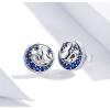 imageCute Cat Moon Star Sterling Silver Stud Earrings for Women Blue Cubic Zirconia Hypoallergenic Huggie Sleeper Round Cartilage Tragus Post Christmas Holiday Gift for Daughter Niece
