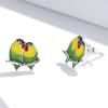 imageCute Couple Bird Stud Earrings for Women Girls 925 Sterling Silver Tiny Small Animal Pet Enamel Yellow Green Feather Hummingbirds Branch Cartilage Tragus Post Nickel Free Piercing Ear Jewelry Dainty Gifts