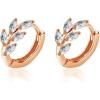 imageCZ Leaf Cartilage Huggie Small Hoop Earrings for Women Girls 925 Sterling Silver Cubic Zirconia Cluster Leaves Round Studs Tragus Pierced Ear Endless Hoops 8mmRoseGoldTone