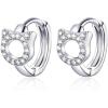 imageCute Cat Cubic Zirconia Cartilage Small Hoop Earrings for Women Teen Girls 925 Sterling Silver CZ Tiny Hollow Kitty Pet Hinged Huggie Sleeper Hoops Hypoallergenic for Sensitive Ear Dainty Jewelry