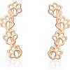 imagePaw Ear Cuff Wrap Crawler Climber Earrings for Women Teen Girls Sterling Silver Studs Clip On Cute Dog Cat Pin Hypoallergenic JewelryRoseGoldToned