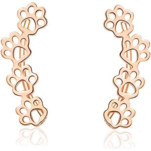 imagePaw Ear Cuff Wrap Crawler Climber Earrings for Women Teen Girls Sterling Silver Studs Clip On Cute Dog Cat Pin Hypoallergenic JewelryRoseGoldToned