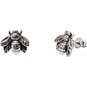 imageVintage Sterling Silver Bee Earrings for Women Hypoallergenic Small Cute Textured Animal Honeybee Studs Cartilage Tragus Post Oxidized Retro Jewelry Gifts
