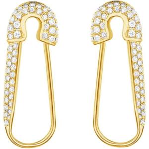 imageCZ Safety Pin Cartilage Sterling Silver Hoop Earrings for Women Girls Dainty Cubic Zirconia Dangle Drop Hypoallergenic Stud Post Crystal Huggie Fashion Hoops Jewelry 20mm Gold Tone