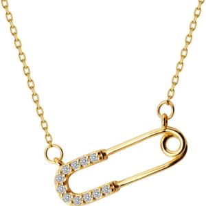 imageCrystal Paperclip Safety Pin Pendant Choker Necklace for Women 925 Sterling Silver Gold Tone Dainty CZ Diamond Clip Drop Adjustable Chain Personalized Jewelry Fashion Box BFF