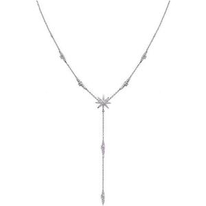 imageCrystal Star Drop Y Necklace for Women 925 Sterling Silver SilverToned Charms CZ Diamond Snowflake Starlet Bar Pendant Lariat Chain Delicate Huggie Adjustable Shiny Jewelry Gift Box