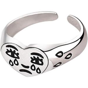 imageDtja Broken Heart 925 Sterling Silver Ring for Women Girls Crying Face Statement Expandable Open Finger Ring Adjustable Valentines Birthday Anniversary Jewelry Gifts for Girl Friend