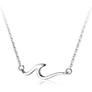 imageDtja Ocean Wave Necklace for Women 925 Sterling Silver 18K White Gold Plated Minimalist Line Pendant Choker Necklace Adjustable Chain 18quot Sea Beach Summer Jewelry for Surfer Lover
