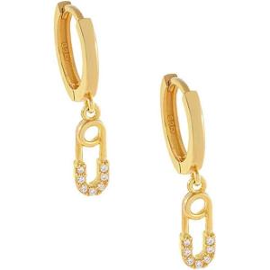 imageMini Safety Pin Dangle Small Sleeper Hoop Earrings for Women Girls S925 Sterling Silver with Charms Cubic Zirconia Cute Pendant Drop Huggie Hoops Cartilage Hypoallergenic Danity Jewelry Gold Plated