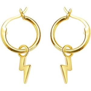imageSmall Lightning Bolt Cartilage Hoop Earrings for Women Men Sterling Silver Gold Plated with Charms Dipped Huggie Personalized Drop Clip Hypoallergenic Stud Delicate Fashion Jewelry Chic Gifts