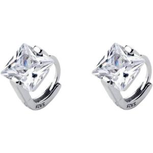 imagePrincess Cut CZ Tiny Small Hoop Cartilage Earrings for Women Girls 925 Sterling Silver Square Solitaire Crystal Diamond Hypoallergenic Dainty Sleeper Hoops Jewelry Gifts 6mm Inner
