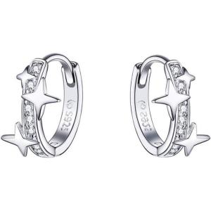 imageStar Cubic Zirconia Huggie Hoop Earrings for Women Sterling Silver Constellation Cartilage Cute Charms CZ Sleeper Small Hoop Dainty Stars Earrings Hypoallergenic Sensitive Ear Jewelry