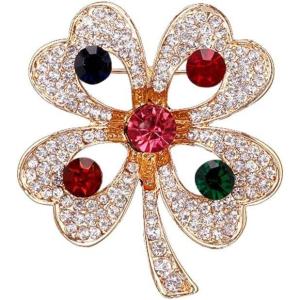 imageRhinestone Heart Clover Leaf Brooch Pin for Women Girls Gold Plated Fashion Colorful Crystal Shamrock Flower Brooches Lapel Pins Lucky Dress Accessories Holiday StPatricks Day Jewelry Gift Mom Dad