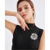 imageElegant Leather Peony Flower Brooch Pin for Women Men Handmade Dainty Imitation Leather Rose Floral Brooches Lapel Pins Glossy Wedding Holiday Christmas Dress Accessories Jewelry GiftSilver