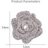 imageRhinestone Rose Brooch Pin for Women Girls Fashion Crystal Big Blossom Flower Brooch Lapel Pins Elegant Dress Accessories Jewelry Boutonniere Corsage for Hat Bag Suit Tie Gift Wedding HolidaySilver Tone
