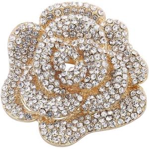 imageRhinestone Rose Brooch Pin for Women Girls Fashion Crystal Big Blossom Flower Brooch Lapel Pins Elegant Dress Accessories Jewelry Boutonniere Corsage for Hat Bag Suit Tie Gift Wedding HolidayGolden