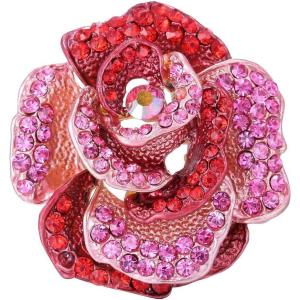 imageRhinestone Rose Brooch Pin for Women Girls Fashion Crystal Big Blossom Flower Brooch Lapel Pins Elegant Dress Accessories Jewelry Boutonniere Corsage for Hat Bag Suit Tie Gift Wedding HolidayPink Red