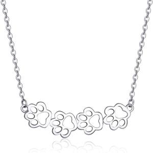 imageCute Paw Necklace for Women Sterling Silver Puppy Dog Cat Kitten 4 Paw Print Pendant Choker Necklace Adjustable Chain 18quot Pet Keepsake Minimalist Jewelry Box