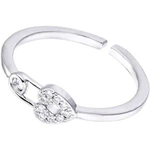 imageAdjustable CZ Heart Safety Pin 925 Sterling Silver Ring for Women Expandable Open Wrap Finger Rings Comfort Fit Dainty Cute Engagement Statement Jewelry Birthday Wedding