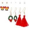 imageDtja 6 Pairs Christmas Earrings Bulk for Women Girls Cute Charms Snowflake Tree Bowknot Bell Bow Dangle Drop Imitation Pearl Stud Cartilage Earring Hypoallergenic Set Xmas Holiday Party SD141