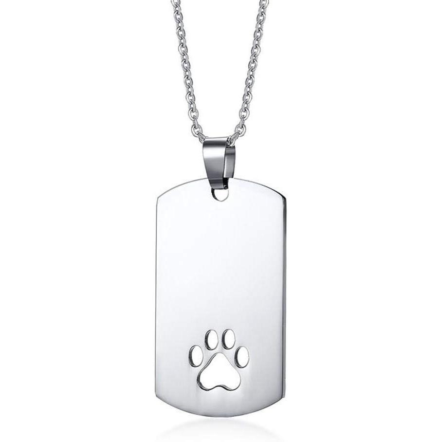 imageStainless Steel Paw Print Necklace for Women Men Dog Tag Personalized Polished Cat Pet Pawprint Pendant Charm Chain Minimalist Geometrical Rectangular Necklaces 20 inches