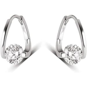 imageRound CZ Huggie Hoop Earrings for Women Girls 925 Sterling Silver Hypoallergenic Circle Cubic Zirconia Small Hoops Cartilage Fashion Dainty Birthday Wedding Jewelry Gifts for Her