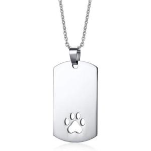 imageStainless Steel Paw Print Necklace for Women Men Dog Tag Personalized Polished Cat Pet Pawprint Pendant Charm Chain Minimalist Geometrical Rectangular Necklaces 20 inches