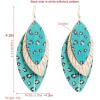 imageBoho Layered Leather Leaf Earrings for Women Vintage Leopard Print Long Big Summer Statement Drop Dangle Hook Stud Lightweight Vintage Bohemian Beachy Jewelry Green