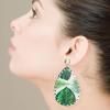 imageBoho Leather Teardrop Earrings for Women Girls Leaf Flower Printing AB Crystal Long Big Summer Statement Drop Dangle Hook Stud Handmade Lightweight Bohemian Antique Beachy Jewelry Palm Leaves