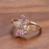 imageDelicate CZ Petal Flower Statement Ring for Women 14K Gold Plated Colorful Crystal Teardrop Leaf Cluster Band Finger Rings Comfort Fit Cute Elegant Wedding Promise Birthday Jewelry for Friend Size 8