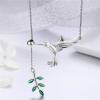 imageDtja Crystal Olive Leaf Hummingbird Necklace for Women 925 Sterling Silver Green Rhinestone Ball Bead Oxidized Bird Pendant Necklace Adjustable Chain Fashion Retro Jewelry for Mother Aunt Ladies