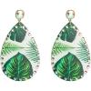 imageBoho Leather Teardrop Earrings for Women Girls Leaf Flower Printing AB Crystal Long Big Summer Statement Drop Dangle Hook Stud Handmade Lightweight Bohemian Antique Beachy Jewelry Palm Leaves