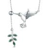 imageDtja Crystal Olive Leaf Hummingbird Necklace for Women 925 Sterling Silver Green Rhinestone Ball Bead Oxidized Bird Pendant Necklace Adjustable Chain Fashion Retro Jewelry for Mother Aunt Ladies