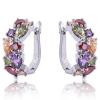 imageHuggie Austrian Crystal Hoop Earrings AAA Cubic Zirconia Lever Back Earring for Women Girls Silver Plated Crystal Teardrop Leaf Cluster Elegant Wedding Birthday Party Jewelry Gift Colorful