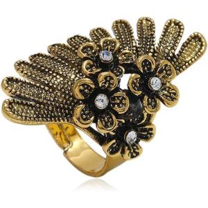 imageDtja Vintage CZ Flower Leaf Statement Ring for Women Boho Antique Crystal Beaded Expandable Open Wrap Finger Rings Adjustable Comfort Fit Indian Bollywood Style Y2K Jewelry
