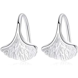 imageGinko Leaf Drop Earrings for Women S925 Sterling Silver Pierced Ear Fashion Minimalist Simple Cute Ginkgo Leaf Short Dangle Stud Hook Nickel Free Earring Birthday Christmas for Best Friend