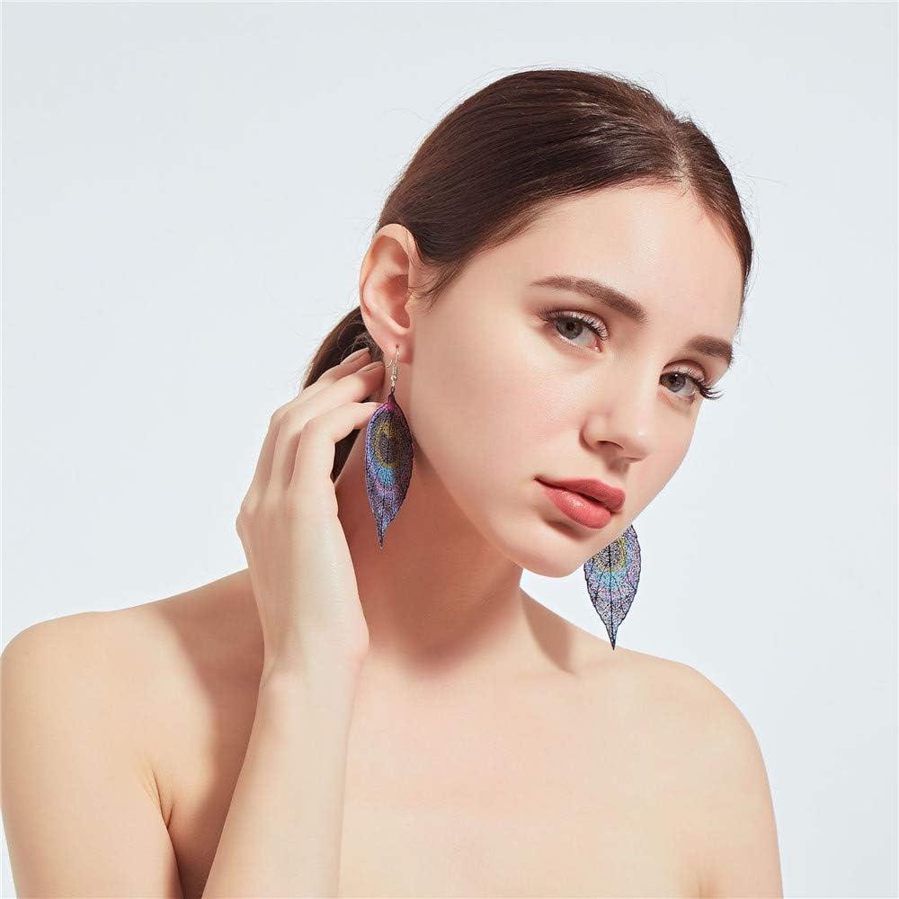 imageFiligree Long Leaf Drop Statement Earrings for Women Girls Vintage Bohemian Colorful Leaves Dangle Stud Hook Earring Fashion Dainty Boho Ethnic Jewelry Heart