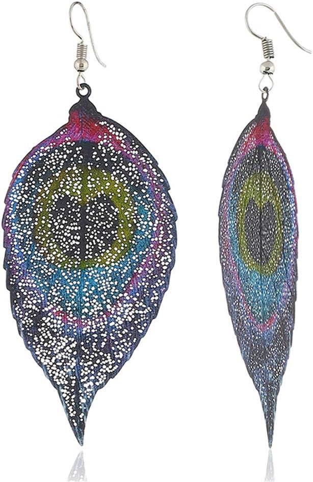 imageFiligree Long Leaf Drop Statement Earrings for Women Girls Vintage Bohemian Colorful Leaves Dangle Stud Hook Earring Fashion Dainty Boho Ethnic Jewelry Heart