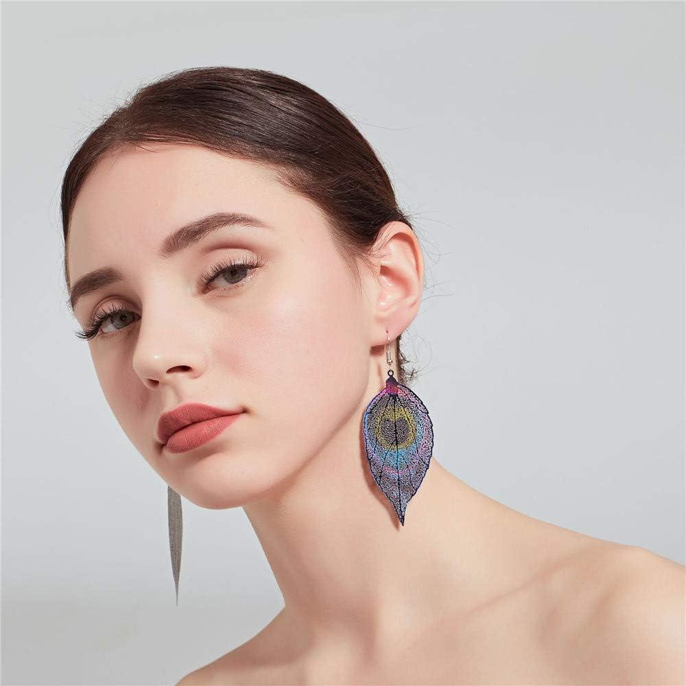 imageFiligree Long Leaf Drop Statement Earrings for Women Girls Vintage Bohemian Colorful Leaves Dangle Stud Hook Earring Fashion Dainty Boho Ethnic Jewelry Heart