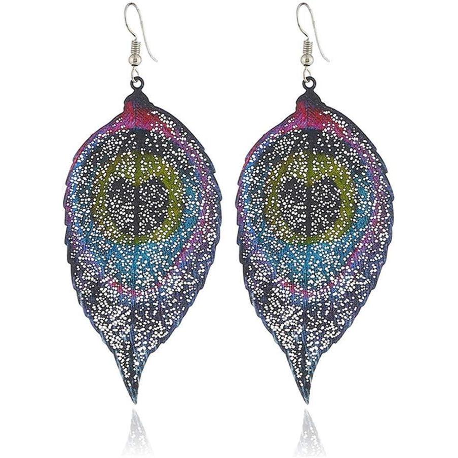 imageFiligree Long Leaf Drop Statement Earrings for Women Girls Vintage Bohemian Colorful Leaves Dangle Stud Hook Earring Fashion Dainty Boho Ethnic Jewelry Heart